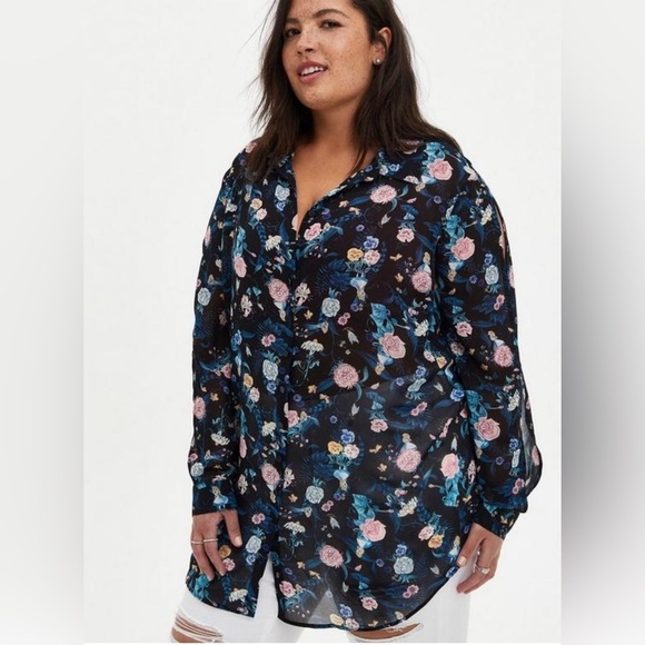 Torrid Disney Alice In Wonderland Button Down Tunic Size 0(12/14) NWT - Picture 1 of 7